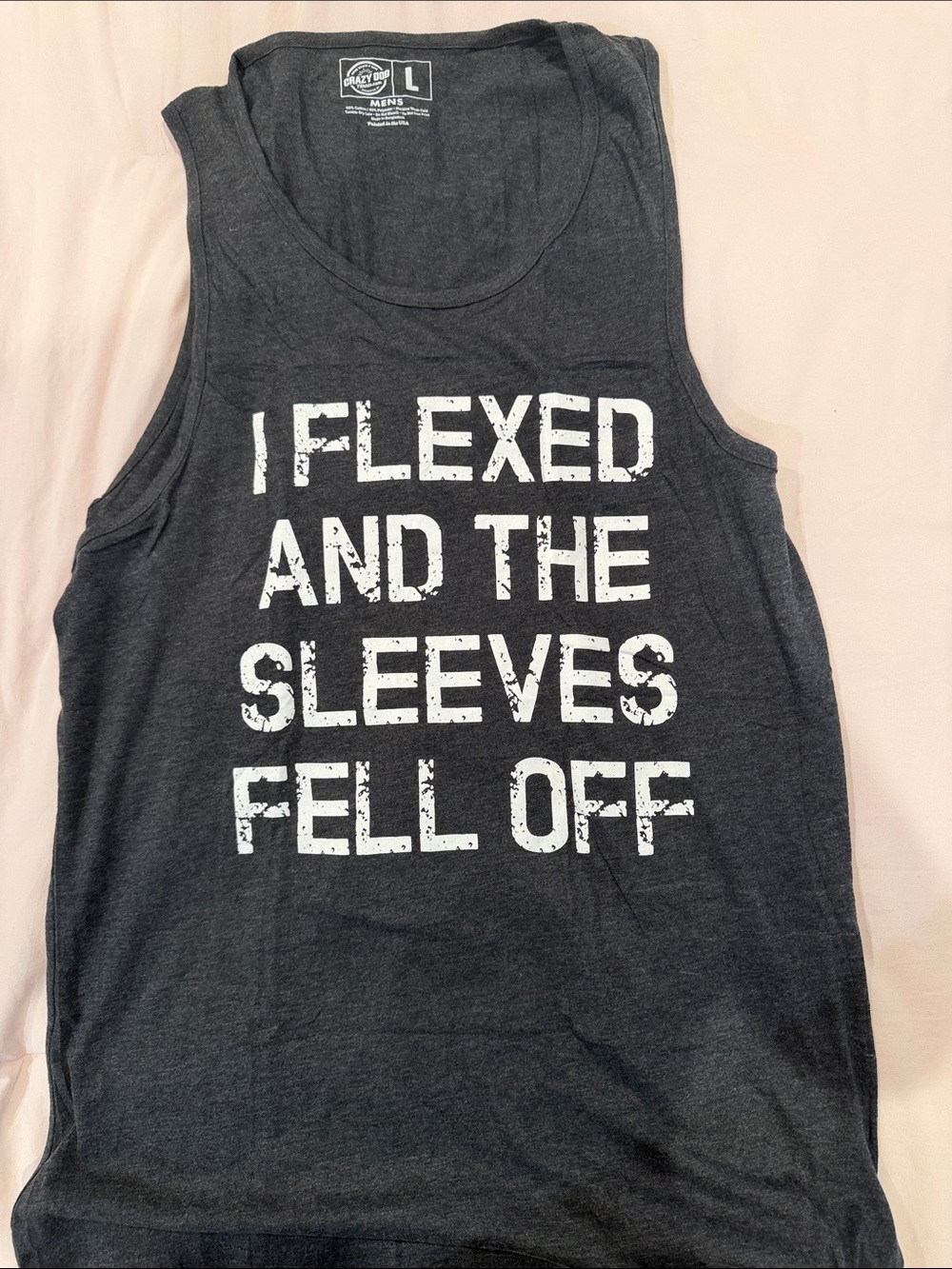 Crazy Dog T-Shirts Charcoal Gray Tank Top with White Slogan